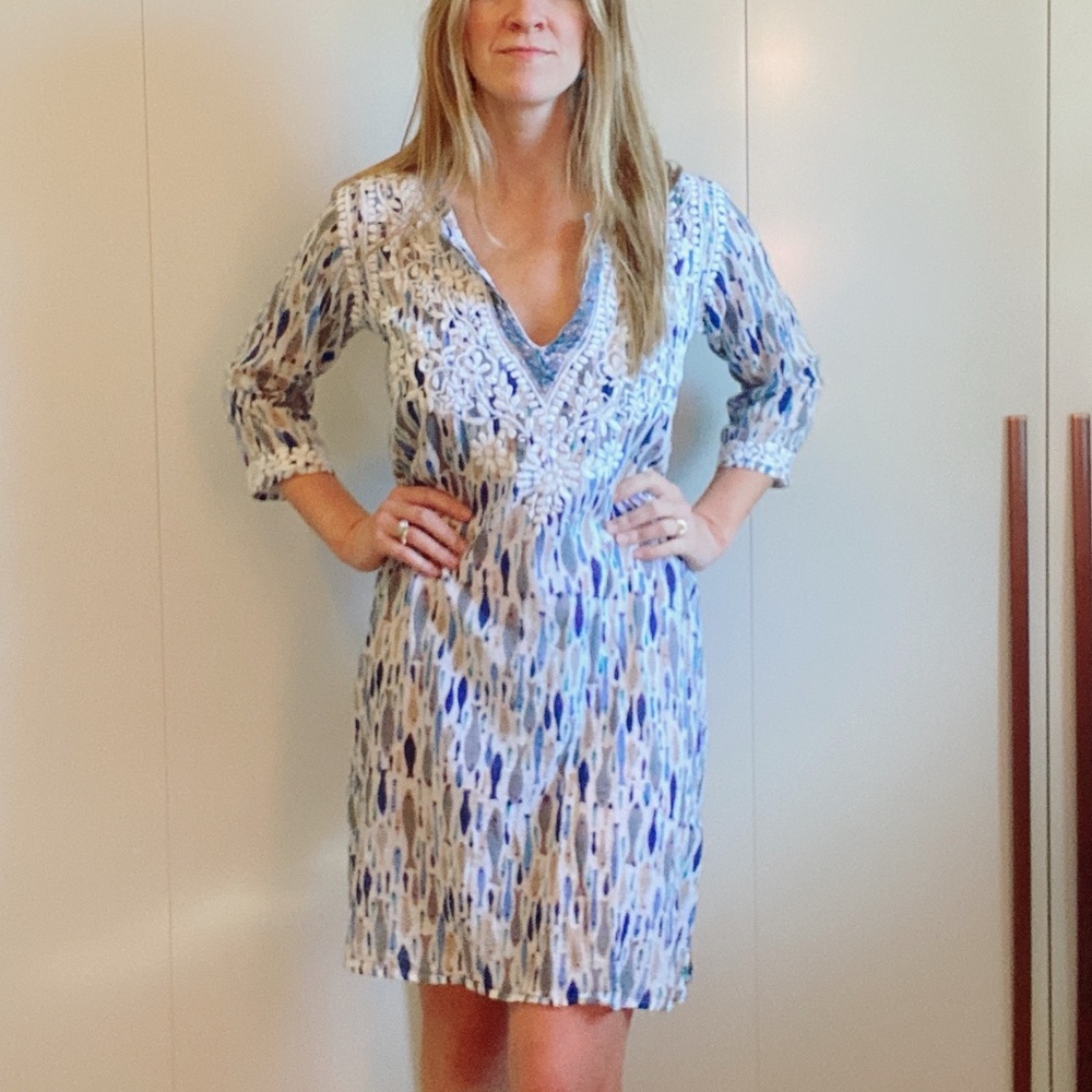 Amaya cotton embroidered cover up with blue fish pattern